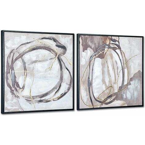 Conjunto de 2 cuadros abstractos con marco plateado