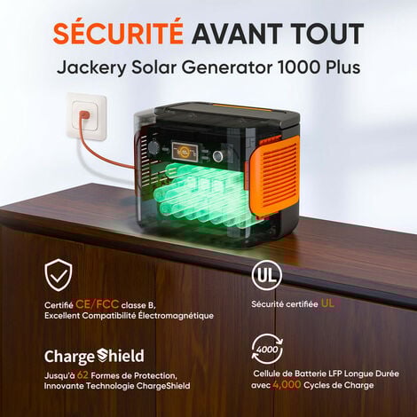 Jackery Explorer Generateur Electrique Portable 1000 Plus, Batterie LiFePO4 1264Wh avec 2x 2000W, Générateur Solaire Station Extensible à 5kWh pour Les Vacances, Camping-car, Urgence
