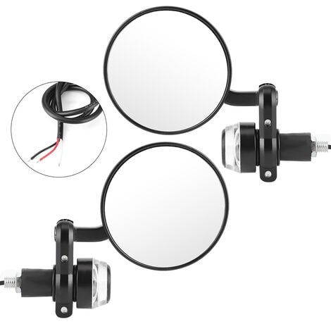 2 Stück 7/8 Zoll Lenker-Rückspiegel mit LED-Blinker, bernsteinfarbenes  weies Licht, Motorradteile