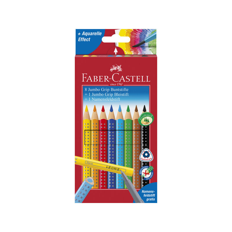 FABER-CASTELL 113210 - Kleurpotloden GRIP voor schrift en bord, etui met 6 stuks, inhoud: wit, geel, rood, blauw, groen en bruin