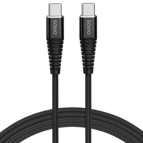 Câble USB Savio CL-159 1 m USB 2.0 USB C - USB C Noir (1/4)
