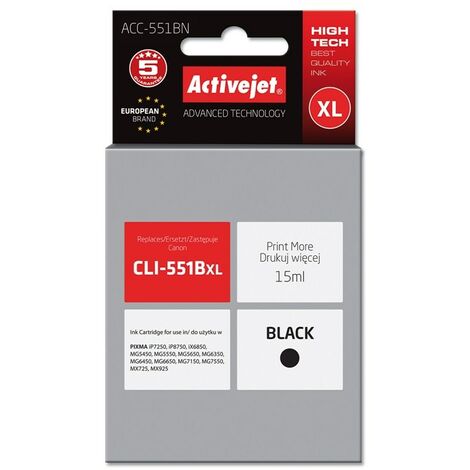 Cartouche d'encre Activejet ACC-551BN (remplace Canon CLI-551BK Supreme 15 ml noir) (1/2)