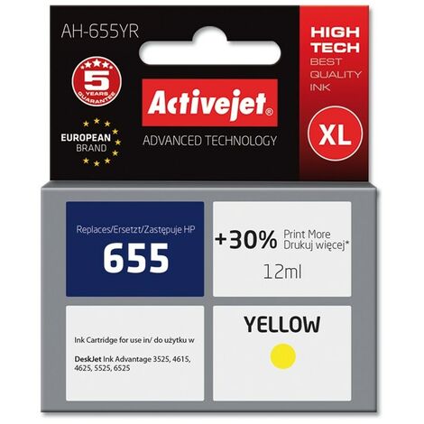 Encre Activejet AH-655YR (remplace HP 655 CZ112AE qualité supérieure 12 ml jaune) (1/2)