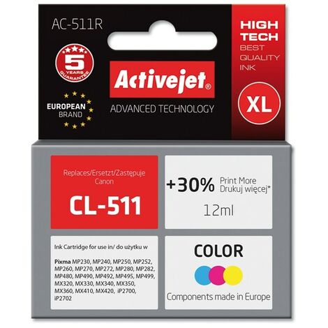 Cartouche d'encre Activejet AC-511R (remplacement pour Canon CL-511 Premium 12 ml couleur) (1/2)