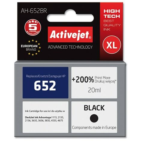 Encre Activejet AH-652BR (remplace HP 652 F6V25AE qualité supérieure 20 ml noire) (1/2)