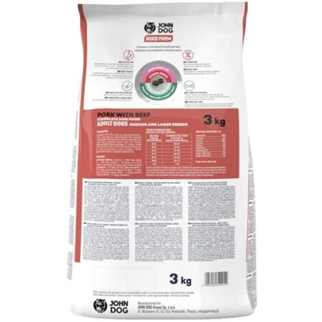 Croquettes John Dog GOOD FORM pour chiens de race moyenne/grande, au porc et au bœuf, 3 kg (1/5)