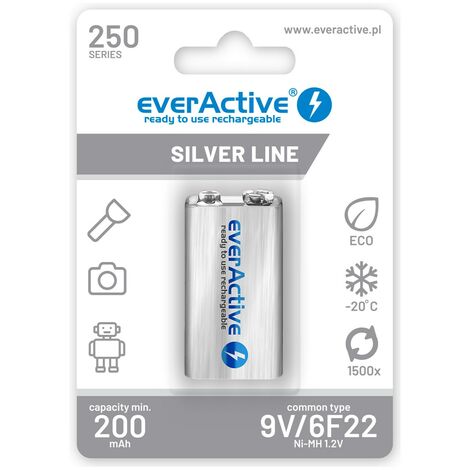 Piles rechargeables everActive Ni-MH 6F22 9V 250 mAh Silver Line (1/2)
