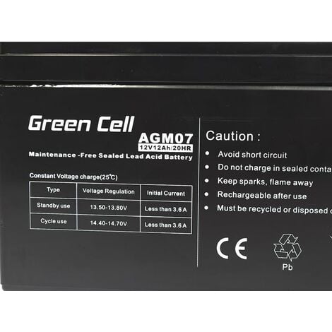 Batterie Green Cell AGM 12V 12Ah - Batterie - 12.000 mAh Acide de Plomb Scellé (VRLA)