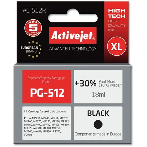 Cartouche d'encre Activejet AC-512R (remplace Canon PG-512  Premium  18 ml  noire) (1/2)