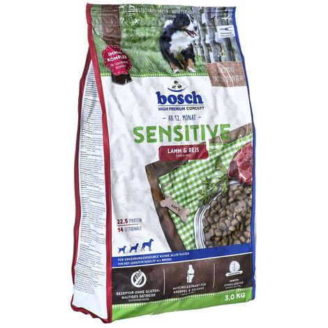 Bosch – Croquettes pour chien sensibles à l'agneau et riz 3 kg – Sans gluten – Enrichies en vitamines – Pour chiens adultes (1/2)