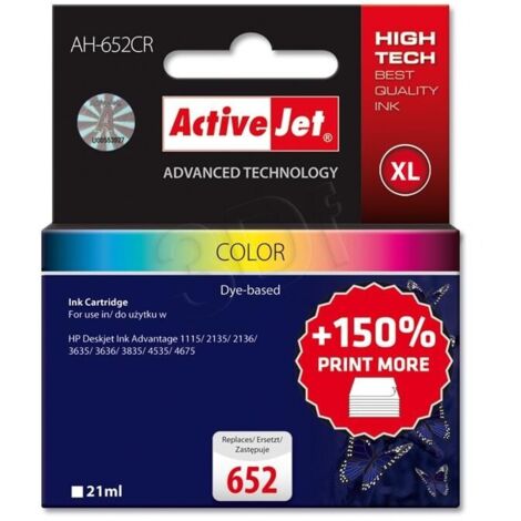 Encre Activejet AH-652CR (remplace HP 652 F6V24AE  qualité supérieure  21 ml  couleur) (1/3)