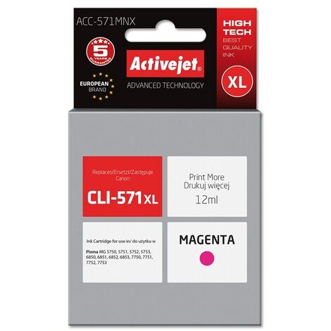 Cartouche d'encre Activejet ACC-571MNX (remplace Canon CLI-571XLM  Supreme  12 ml  magenta) (1/2)