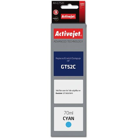 Encre Activejet AH-GT52C (remplace HP GT-52C M0H54AE Supreme 70 ml cyan) (1/2)