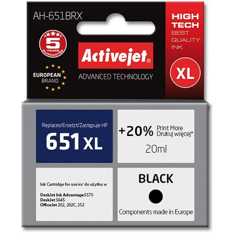 Cartouche d'encre Activejet AH-651BRX (remplace HP 651 C2P10AE Premium 20 ml noir) (1/2)
