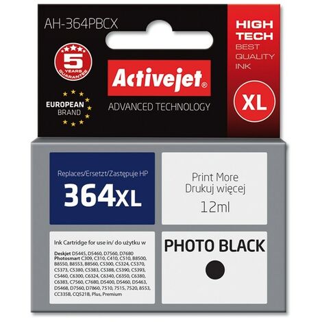 Cartouche d'encre Activejet AH-364PBCX pour imprimante HP. Compatible avec HP 364XL CB322EE  qualité supérieure  12 ml  noir. Photo. (1/2)