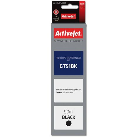 Encre Activejet AH-GT51Bk (remplace HP GT-51BK M0H57AE  Supreme  90 ml  noire) (1/2)