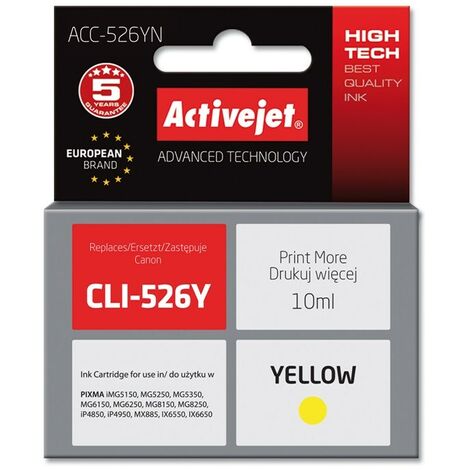 Cartouche d'encre Activejet ACC-526YN (remplace Canon CLI-526Y  Supreme  10 ml  jaune) (1/2)