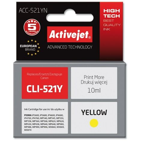 Cartouche d'encre Activejet ACC-521YN (remplace Canon CLI-521Y  Supreme  10 ml  jaune) (1/2)