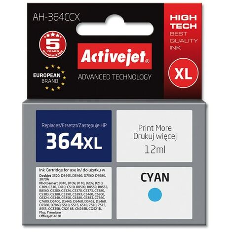 Cartouche d'encre Activejet AH-364CCX pour imprimante HP. Compatible avec HP 364XL CB323EE  qualité supérieure  12 ml  bleue. (1/2)