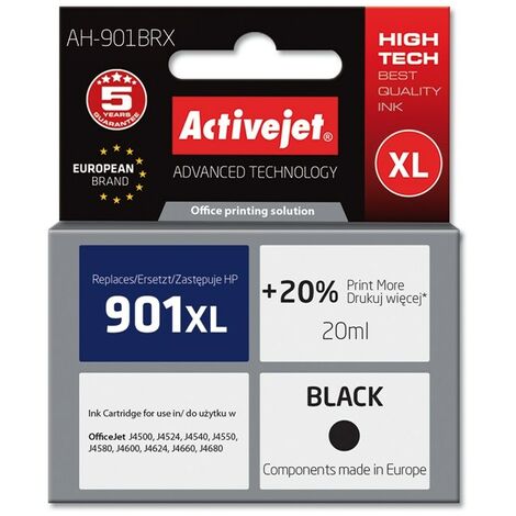 Cartouche d'encre Activejet AH-901BRX (remplace HP 901XL CC654AE Premium 20 ml noir) (1/2)