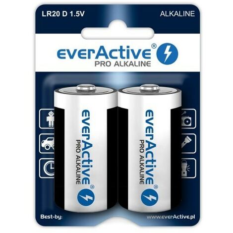 Piles alcalines everActive Pro Alkaline LR20 D - carte blister 2 pièces (1/2)