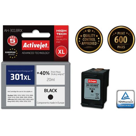 Cartouche d'encre Activejet AH-301BRX (compatible HP 301XL CH563EE qualité supérieure 20 ml noir) (1/2)