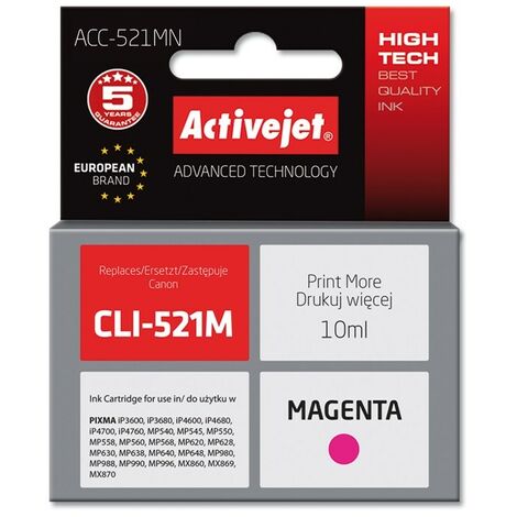 Cartouche d'encre Activejet ACC-521MN (remplace Canon CLI-521M  Supreme  10 ml  magenta) (1/2)