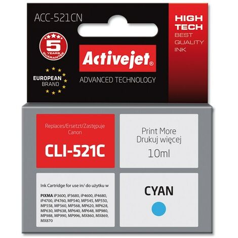 Cartouche d'encre Activejet ACC-521CN (remplace Canon CLI-521C Supreme 10 ml cyan) (1/2)