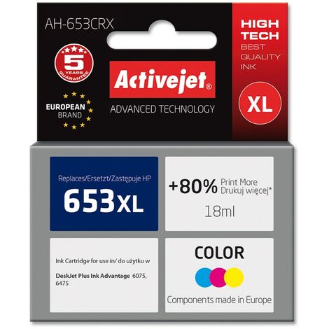 Encre Activejet AH-653CRX (remplace HP 652 F6V24AE  qualité supérieure  320 pages  couleur) (1/2)