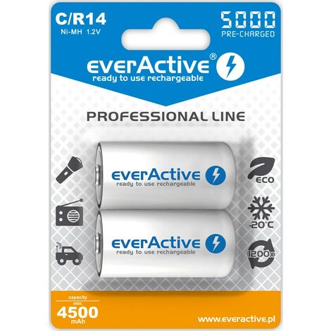 Piles rechargeables everActive Ni-MH R14 C 5000 mAh Ligne Professionnelle (1/2)