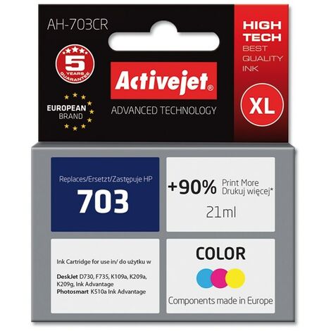 Cartouche d'encre Activejet AH-703CR (remplace HP 703 CD888AE Premium 21 ml couleur) (1/2)