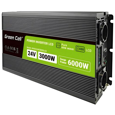 Green Cell Przetwornica napicia PowerInverter LCD 24 V 3000W/60000W Przetwornica samochodowa z wywi (1/5)