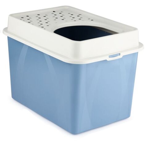 Bac à litière Rotho Eco Berty pour chat, entrée par le haut, bleu/sable (1/3)
