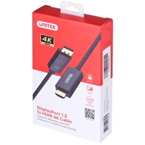 CÂBLE UNITEK DisplayPort 1.2. HDMI. 4K à 60 Hz. 1,8 m. V1608A (1/5)