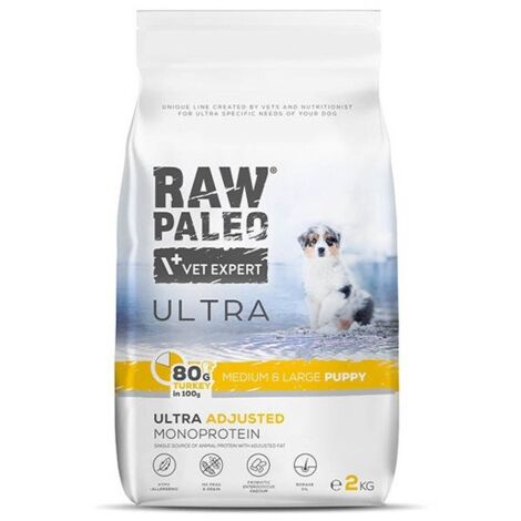 Croquettes RAW PALEO Ultra pour chiots de taille moyenne et grande à la dinde - 2 kg (1/4)