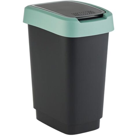 Rotho Poubelle Twist avec couvercle pour le recyclage of des déchets, sans BPA, 25 l, noir/vert foncé (1/5)