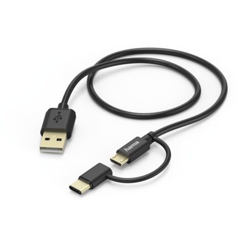 Hama 2in1 - Micro-USB - Câble avec USB-Type-C - Adaptateur 1 M Noir (1/2)