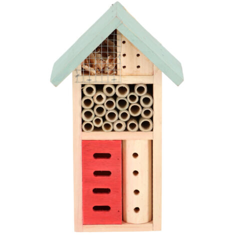 Hôtel à Insectes Robuste En Bois Avec Toit Métal - 15x9x26cm Pour Jardin