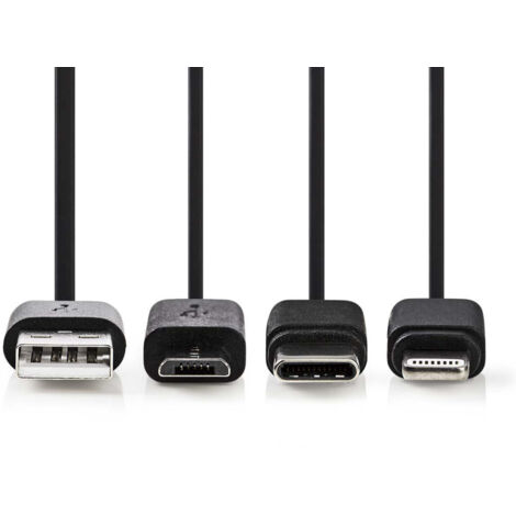 Câble de synchronisation et de charge 3 en 1 Nedis CCGP60620BK10 USB-A mâle - Micro B mâle / Type-c™ mâle / Apple Lightning 8 broches mâle 1,0 M Noir (1/3)