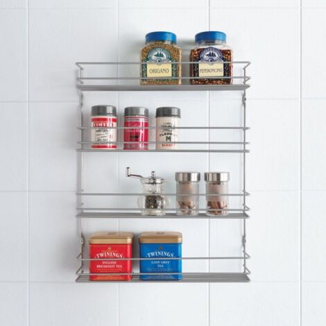 Metaltex Space Saver Smart Kitchen Pepito Étagère à épices 4 niveaux 36 x 8 x 45 cm Argent