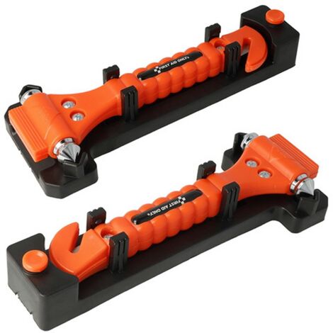 Marteau D’urgence 2 En 1 Voiture – Brise-vitre Et Coupe-ceinture, Avec Supports Et Verre Test - 2
