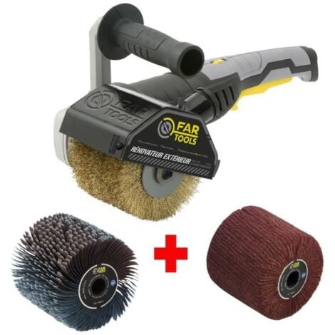 FARTOOLS – Rénovateur REX120C + bandes abrasives et brosse en fibres synthétiques – Pour bois et métal – Surfaces planes ou complexes