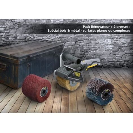FARTOOLS – Rénovateur REX120C + bandes abrasives et brosse en fibres synthétiques – Pour bois et métal – Surfaces planes ou complexes