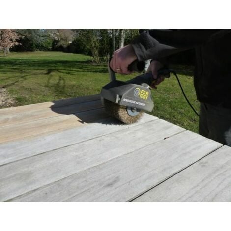 FARTOOLS – Rénovateur REX120C + bandes abrasives et brosse en fibres synthétiques – Pour bois et métal – Surfaces planes ou complexes
