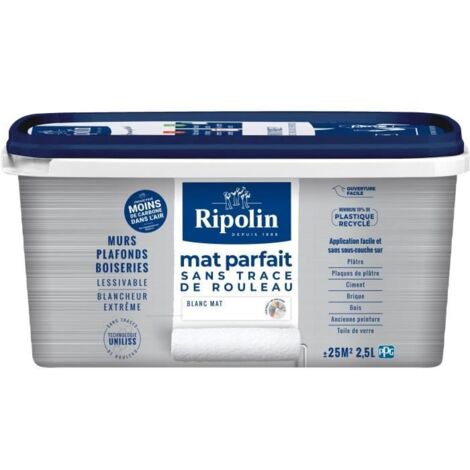Peinture mate parfaite pour murs et plafonds - Blanc mat - RIPOLIN - 2,5 L