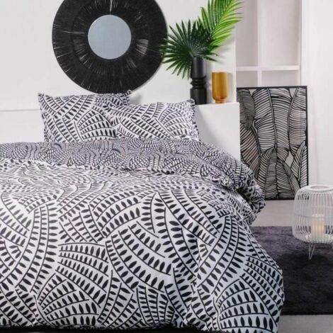 Ensemble de lit double - TODAY - 240 x 200 cm - 100 % coton - Noir et blanc (1/3)