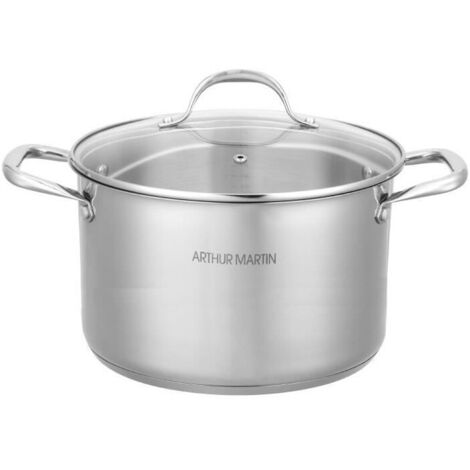 Marmite inox 32 cm 12,5 litres – Couvercle en verre pour cuisson à l'œil – Anses rivetées pour prise en main sécurisée – Compatible tous feux – Arthur Martin