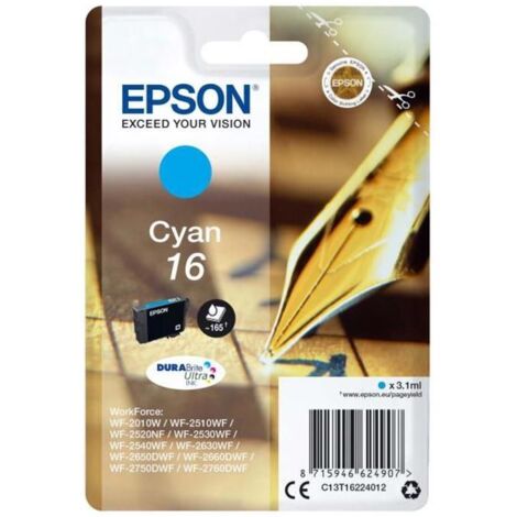 Cartouche d'encre 16 Cyan - EPSON - WorkForce WF-2510WF - Jet d'encre - Epson DURABrite Ultra (1/2)