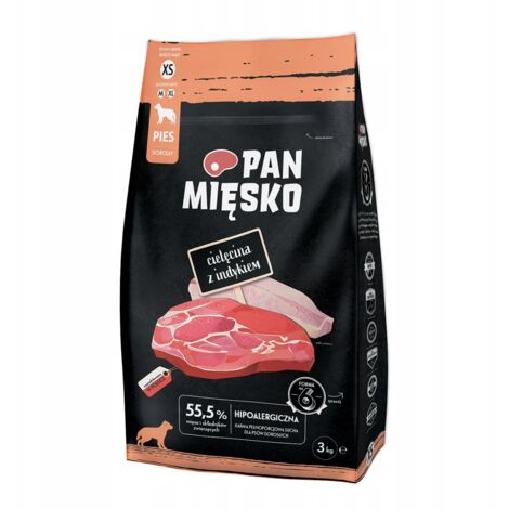 Croquettes pour chien Pan Mięsko au veau et à la dinde, format XS 3 kg (1/2)