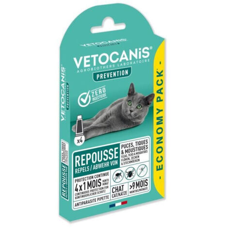 VETOCANIS 4 Pipettes Anti-puces et anti-tiques - Pour Chat - 4x 1 mois de protection (1/5)
